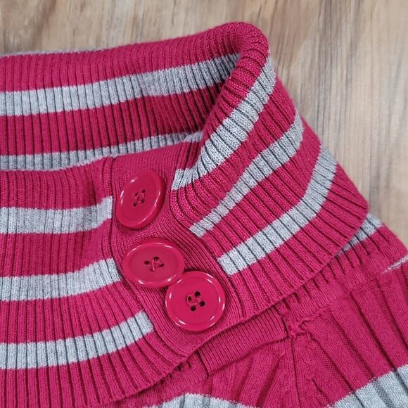 💚Pink Rose Gray & Pink Striped Button Cowl Neck 3/4 Sleeve Sweater Large - Picture 8 of 13